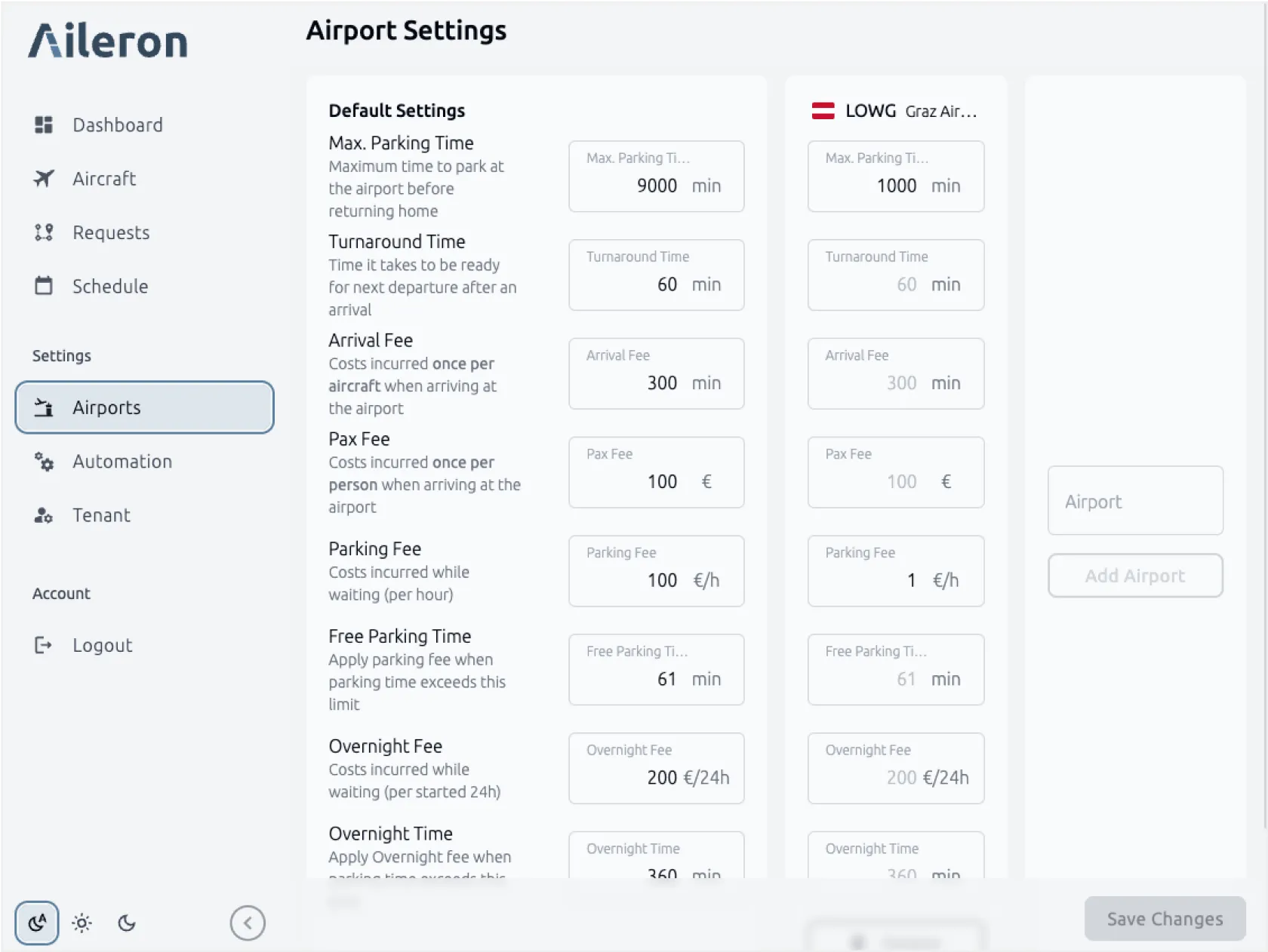Aileron aircraft management and schedule